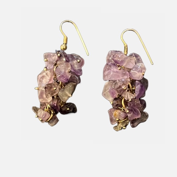 Amethyst Artisan Chip Cluster Earrings “ Purple Grape Clusters” French Hooks - Picture 3 of 7